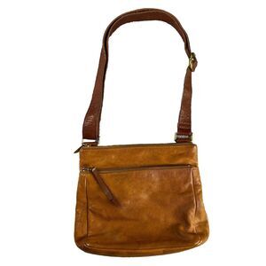 Vintage Fossil Caramel Brown Pebble Leather Cross Body Shoulder Bag Purse
